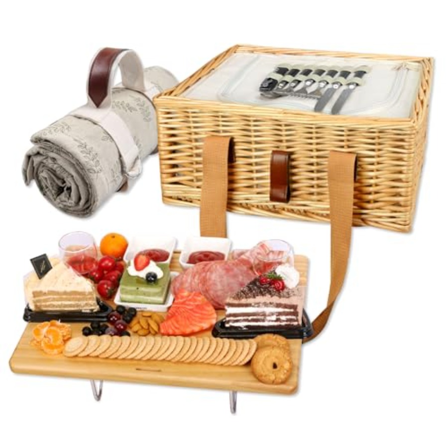 Folding Picnic Table - Wicker Picnic Basket for 2 with