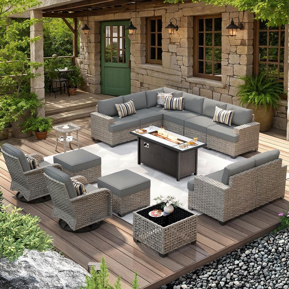 Outdoor Furniture Set With Fire Pit - L-Shaped Outdoor Sectional Patio Furniture Set