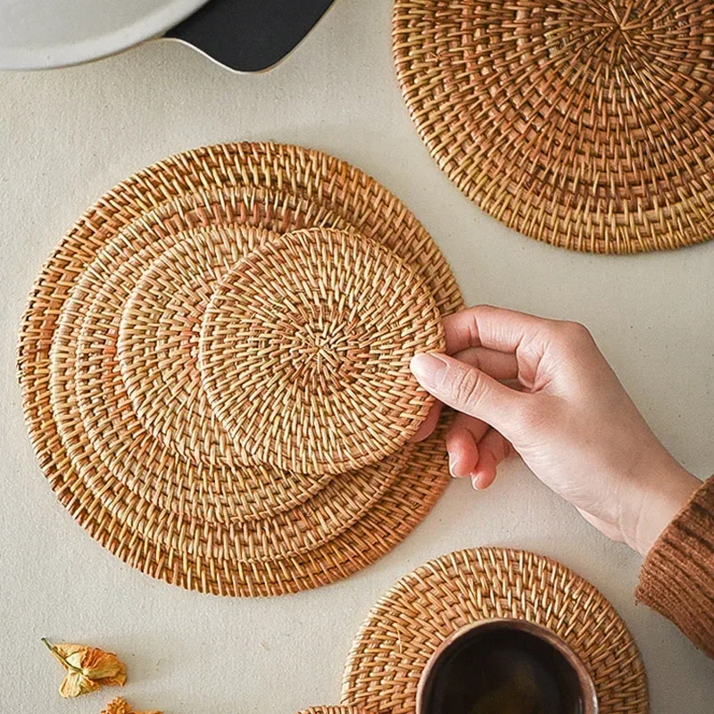 Handmade Round Rattan Coasters - Outdoor Furniture Cafe 리뷰 및 가격