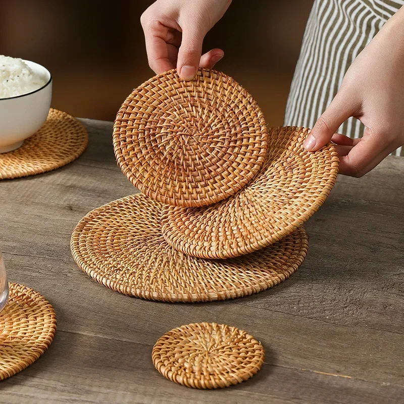 Handmade Round Rattan Coasters - Outdoor Furniture Cafe 리뷰 및 가격