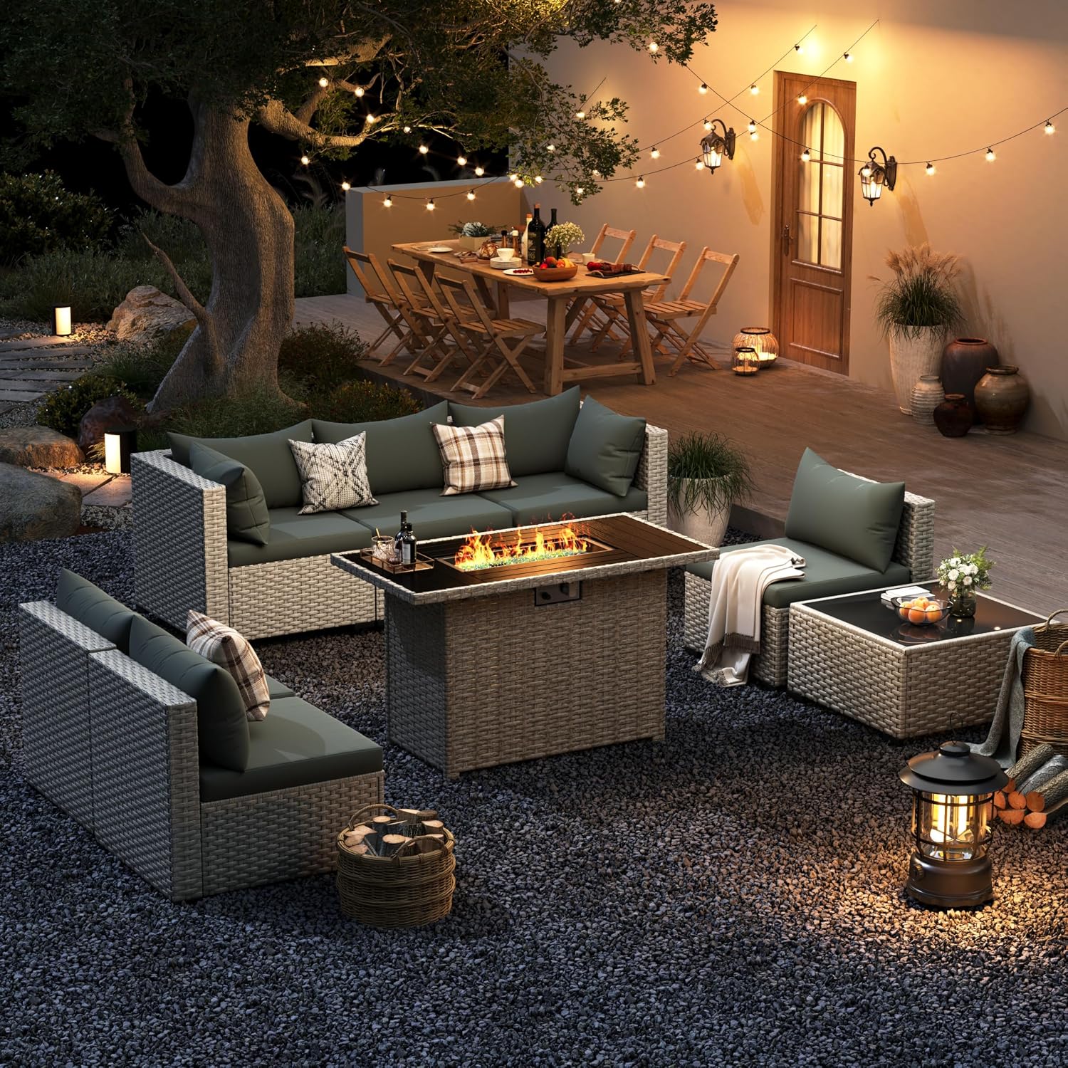 8-Seat Outdoor Sectional Sofa  - Outdoor Furniture Set With Fire Pit 리뷰 및 가격