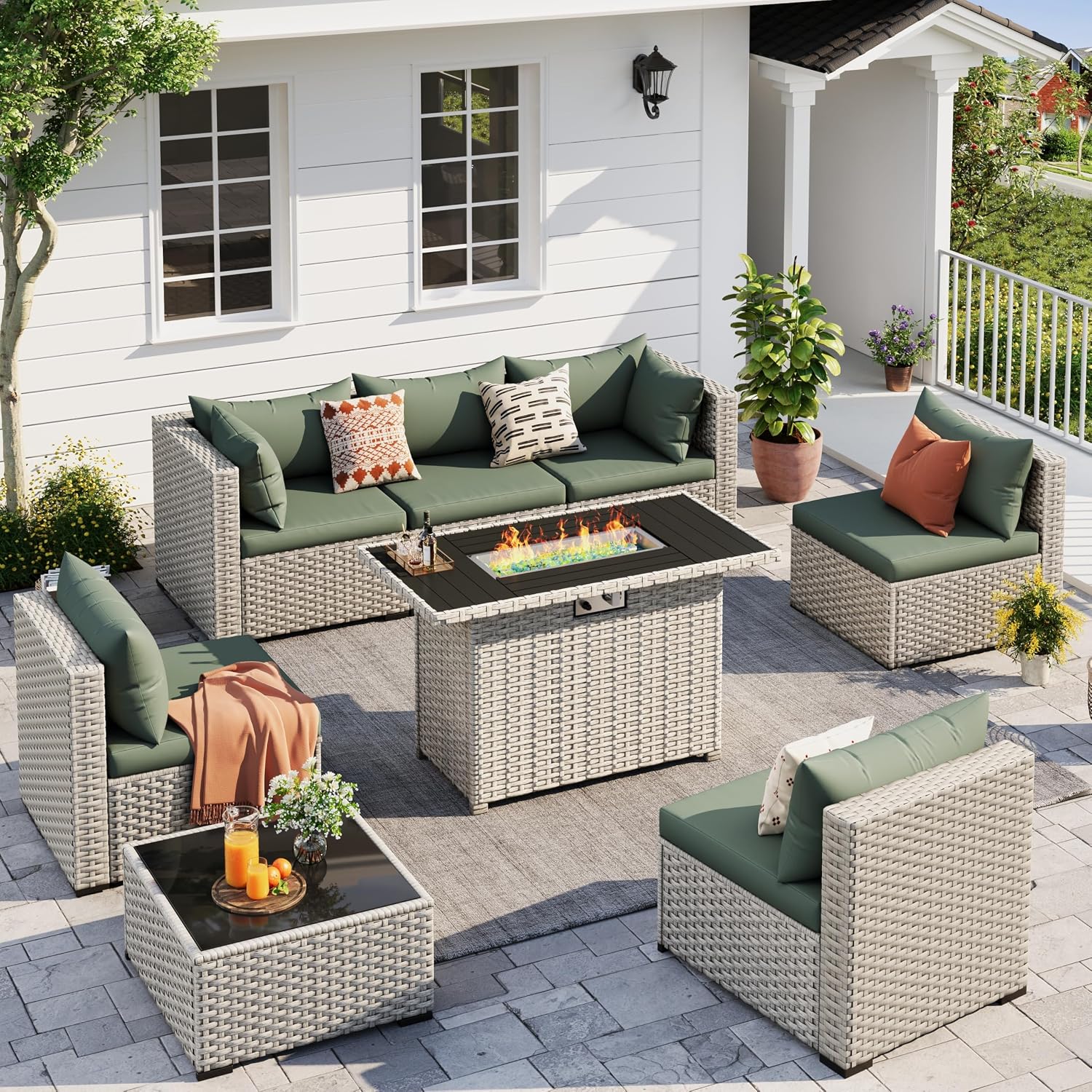 8-Seat Outdoor Sectional Sofa  - Outdoor Furniture Set With Fire Pit 리뷰 및 가격