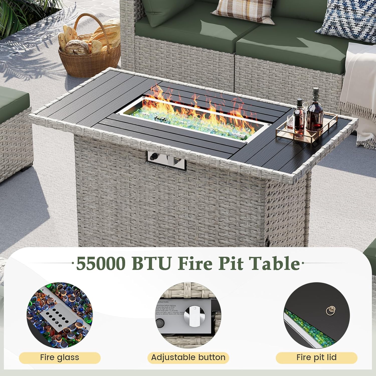 8-Seat Outdoor Sectional Sofa  - Outdoor Furniture Set With Fire Pit 리뷰 및 가격