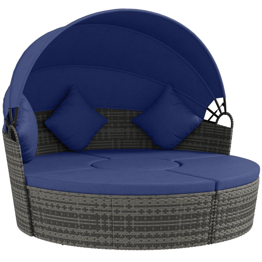 4 Piece Round Rattan Daybed, C - Outdoor Furniture Sofa 리뷰 및 가격