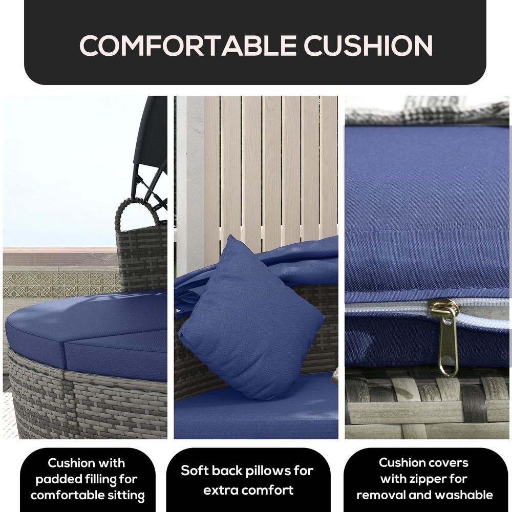 4 Piece Round Rattan Daybed, C - Outdoor Furniture Sofa 리뷰 및 가격