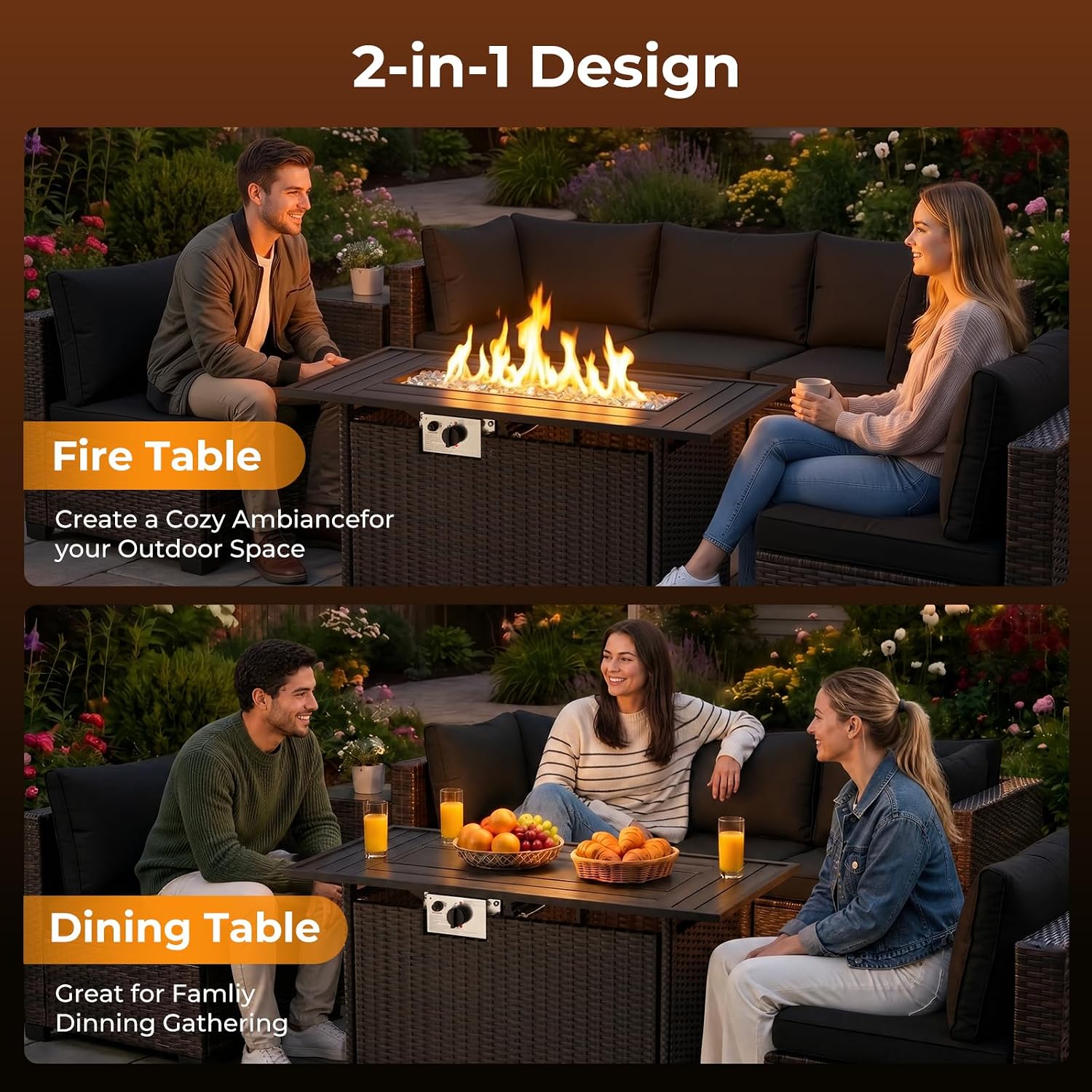 8-Piece Wicker Patio Conversat - Outdoor Furniture Set With Fire Pit 리뷰 및 가격