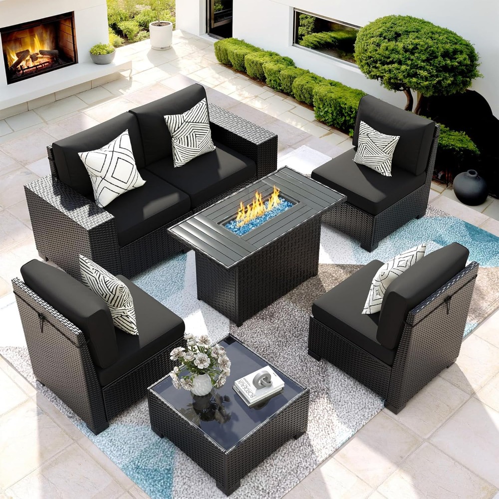 7 Piece Outdoor Sectional Sofa - Outdoor Furniture Set With Fire Pit 리뷰 및 가격