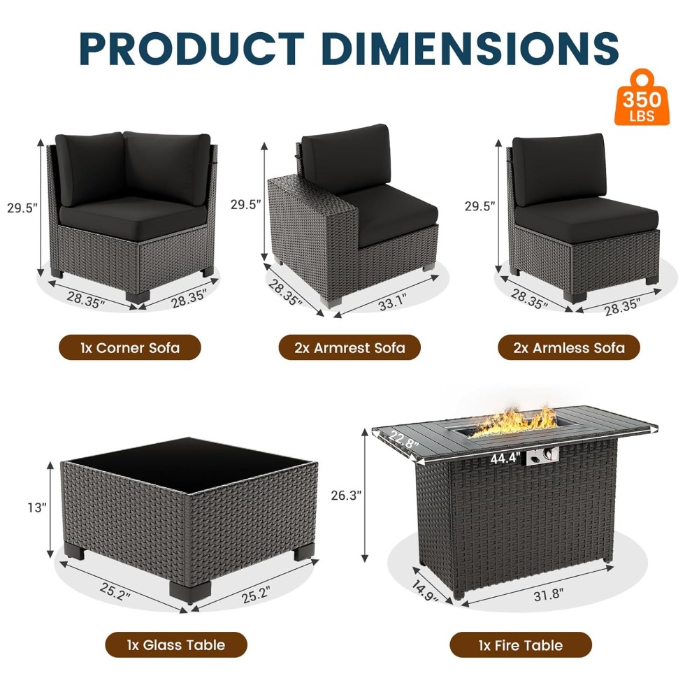 7 Piece Outdoor Sectional Sofa - Outdoor Furniture Set With Fire Pit 리뷰 및 가격