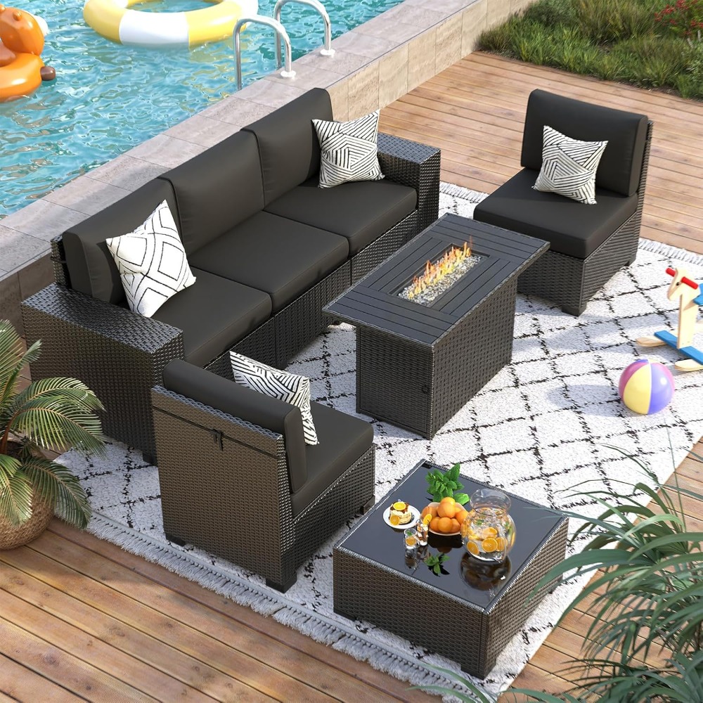 7 Piece Outdoor Sectional Sofa - Outdoor Furniture Set With Fire Pit 리뷰 및 가격
