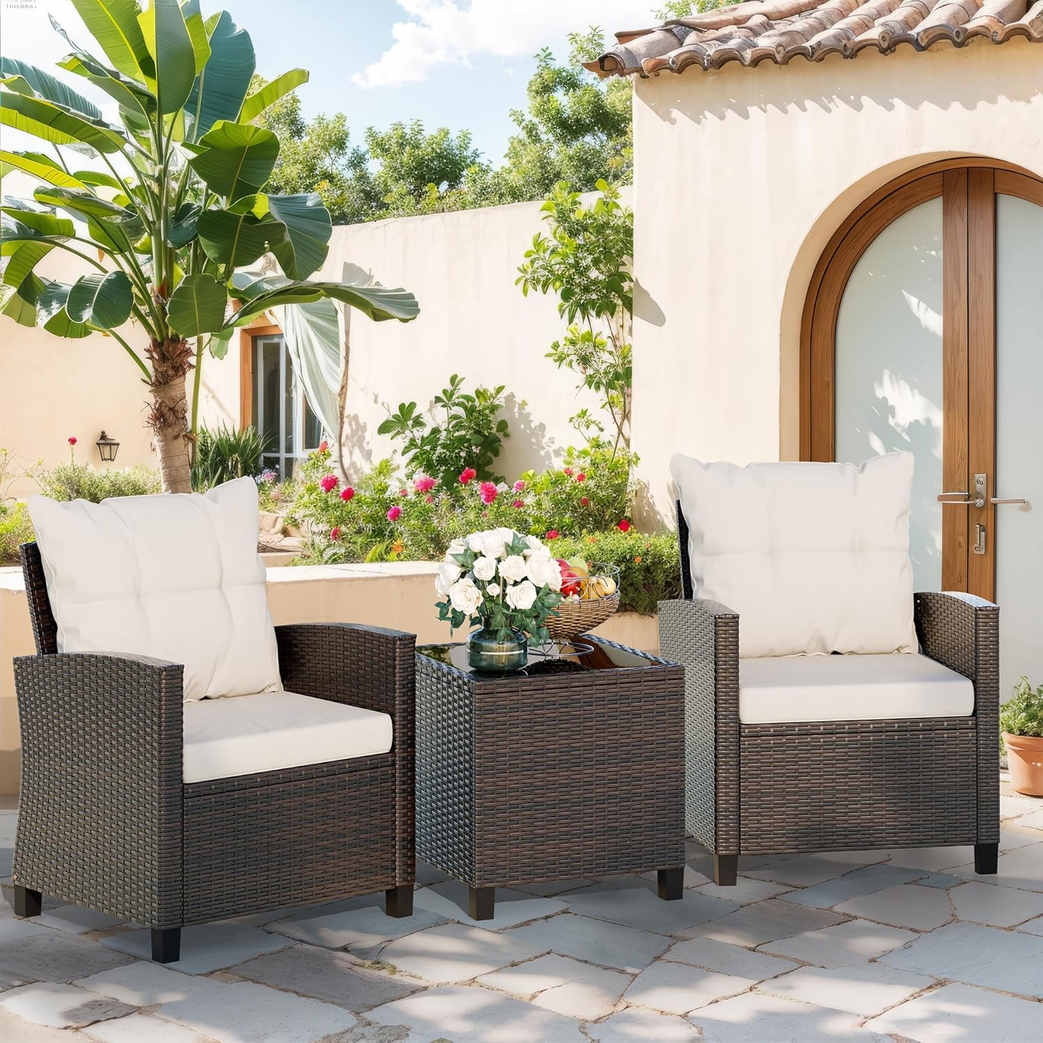 Beige compact 3-piece rattan w - Outdoor Furniture Sofa 리뷰 및 가격