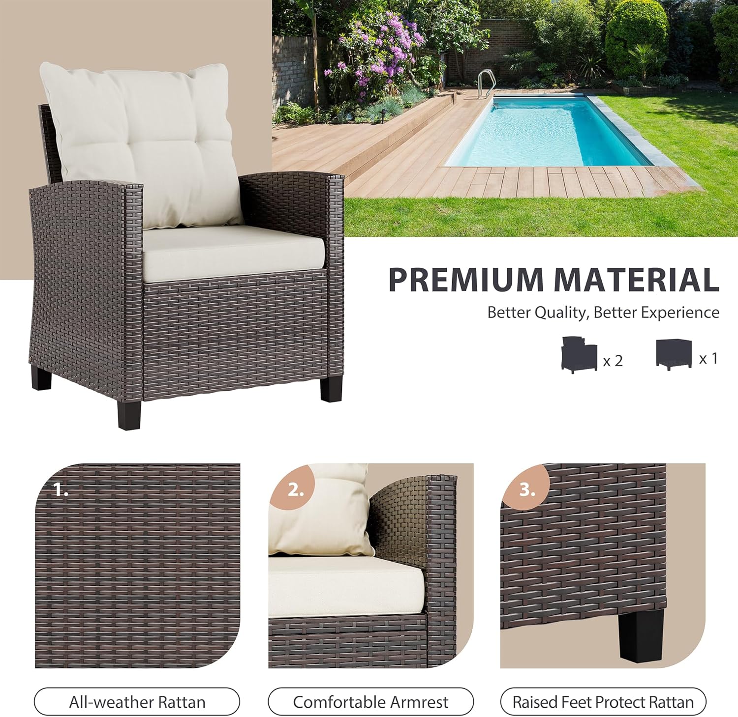 Beige compact 3-piece rattan w - Outdoor Furniture Sofa 리뷰 및 가격