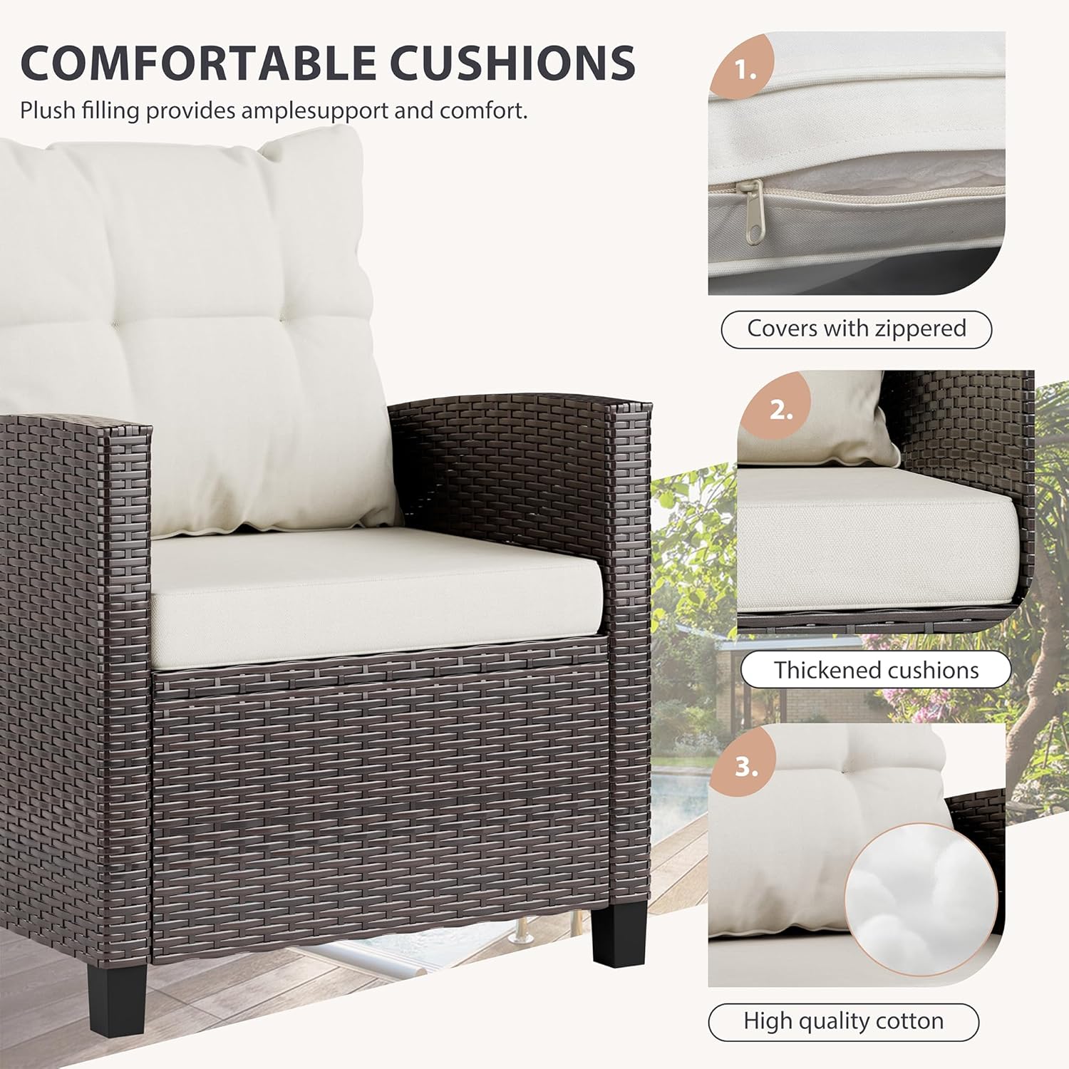 Beige compact 3-piece rattan w - Outdoor Furniture Sofa 리뷰 및 가격