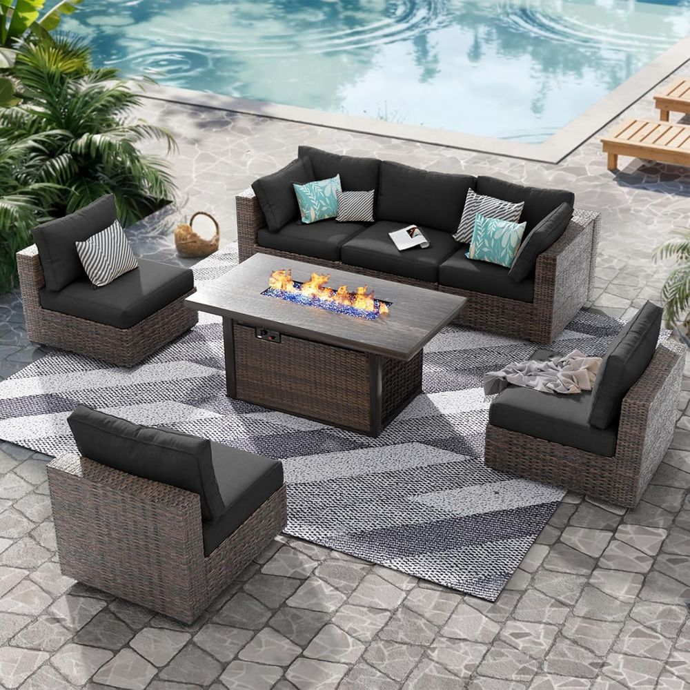 7-Piece Outdoor Wicker Section - Outdoor Furniture Set With Fire Pit 리뷰 및 가격