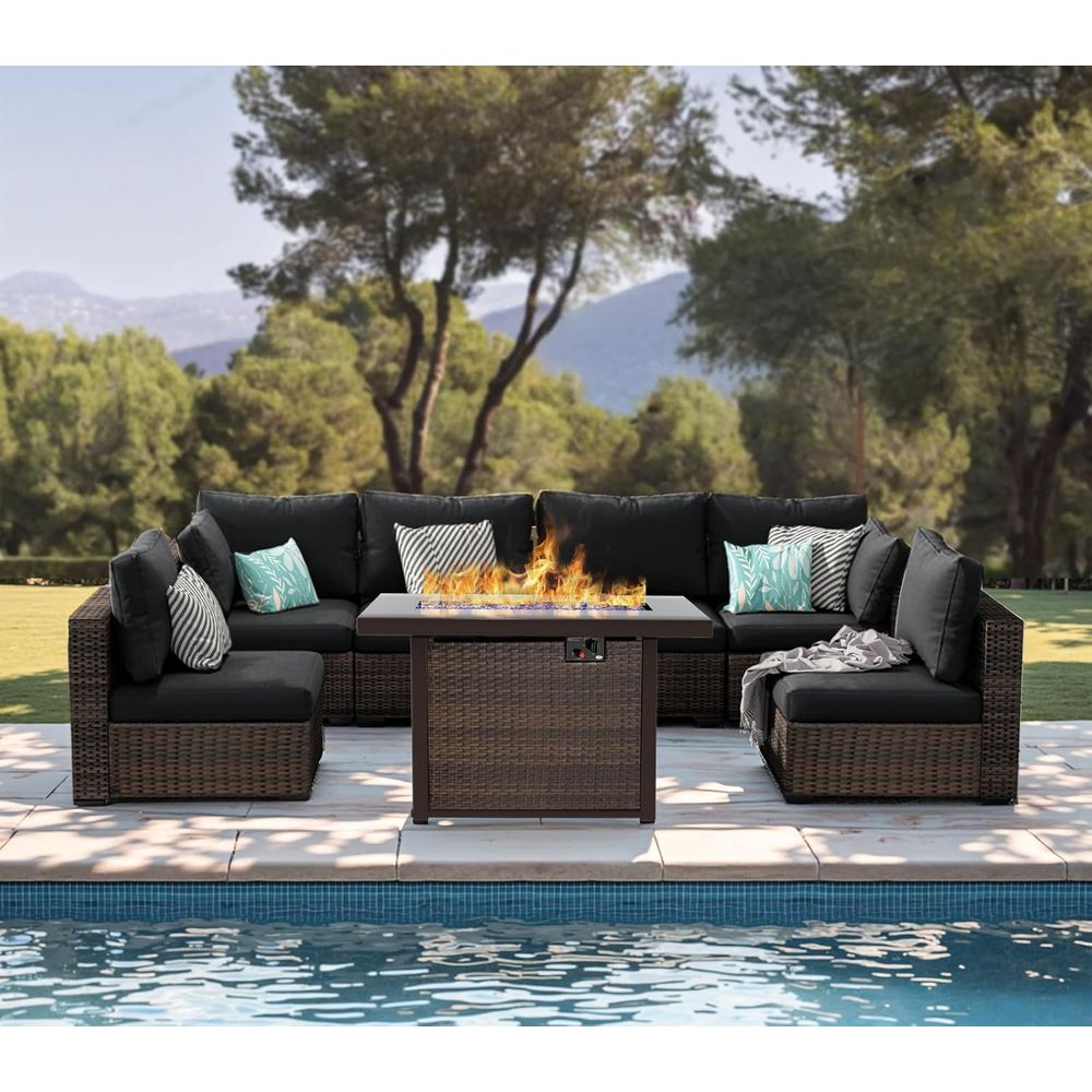 7-Piece Outdoor Wicker Section - Outdoor Furniture Set With Fire Pit 리뷰 및 가격