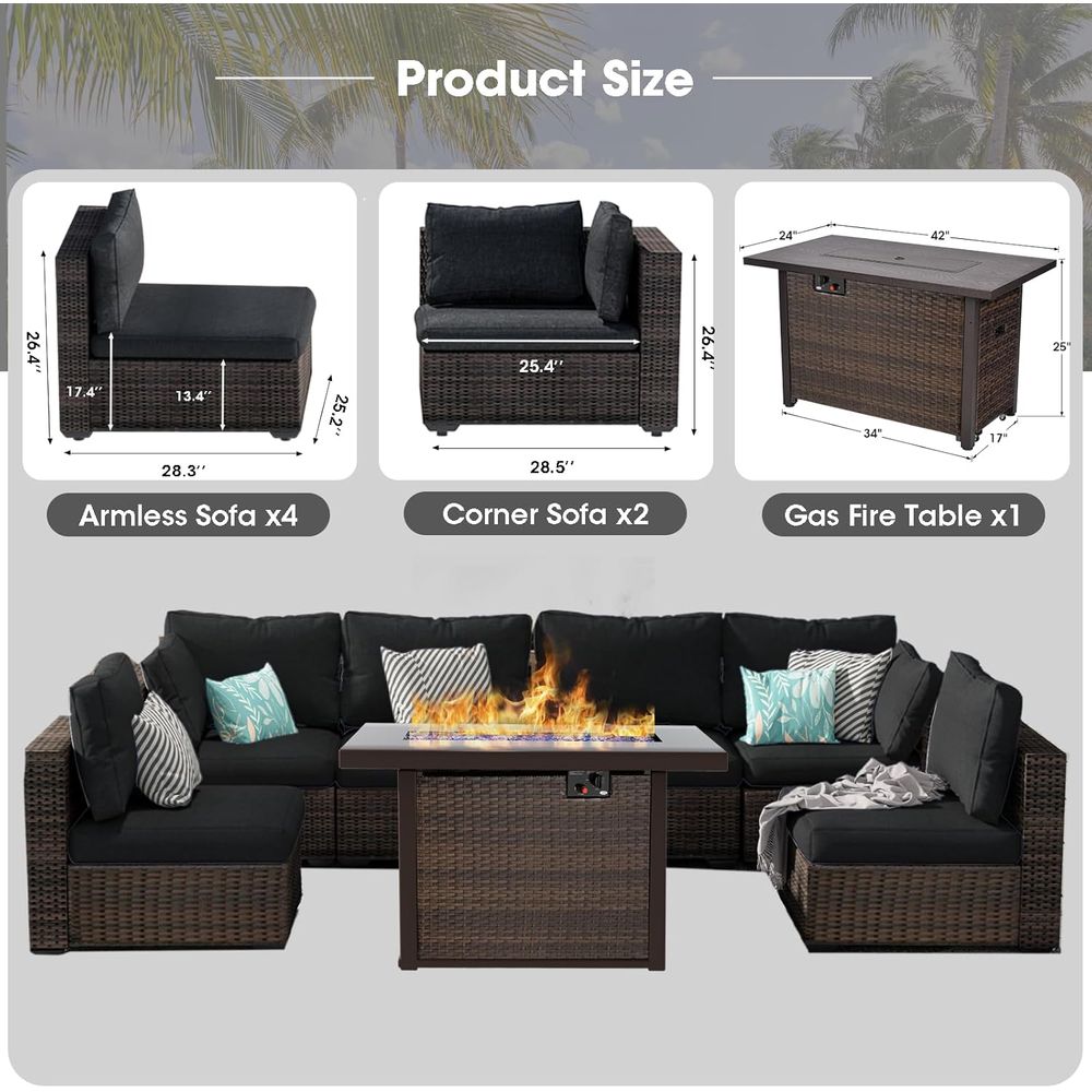 7-Piece Outdoor Wicker Section - Outdoor Furniture Set With Fire Pit 리뷰 및 가격