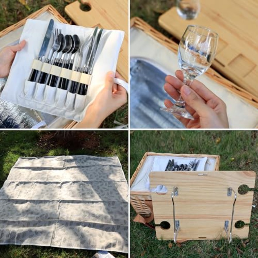 Wicker Picnic Basket for 4 wit - Folding Picnic Table 리뷰 및 가격