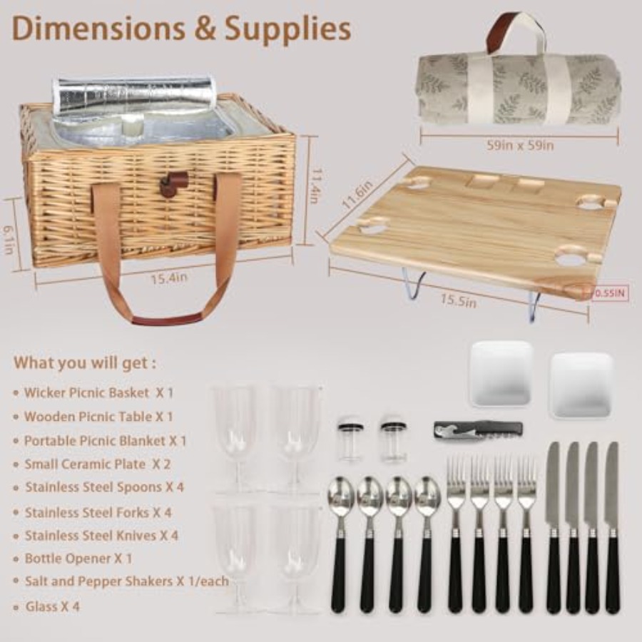 Wicker Picnic Basket for 4 wit - Folding Picnic Table 리뷰 및 가격