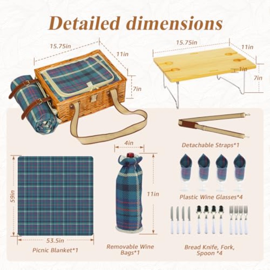 Picnic Basket for 4 with Foldi - Folding Picnic Table 리뷰 및 가격