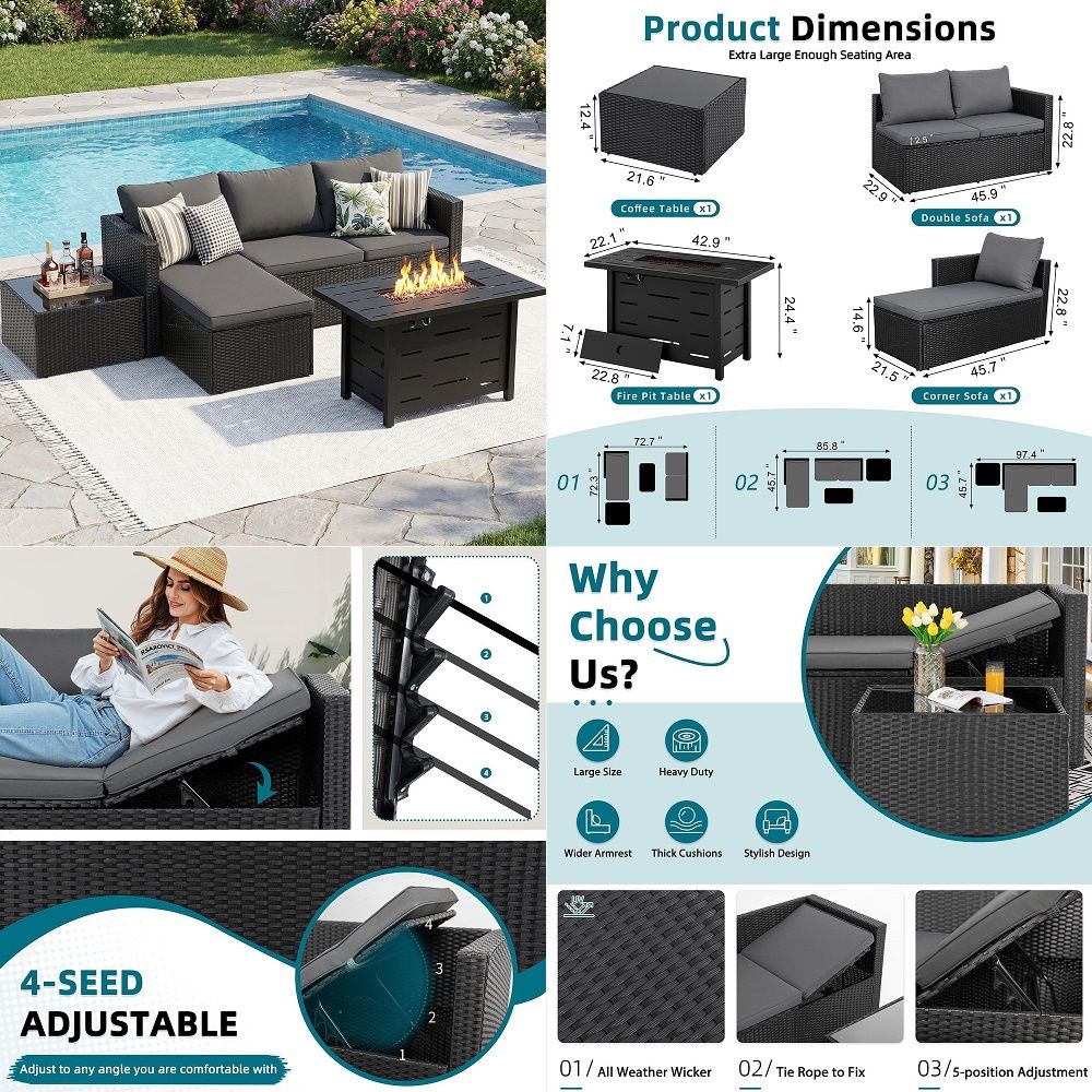 4Piece Patio Furniture Set wit - Outdoor Furniture Set With Fire Pit 리뷰 및 가격