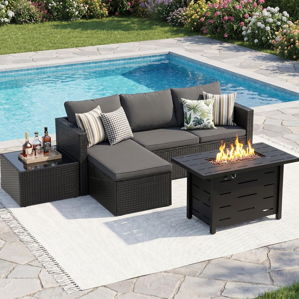 4Piece Patio Furniture Set wit - Outdoor Furniture Set With Fire Pit 리뷰 및 가격