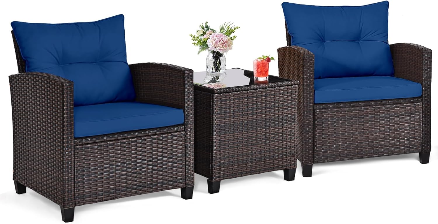 Navy blue rattan wicker 3-piec - Outdoor Furniture Sofa 리뷰 및 가격