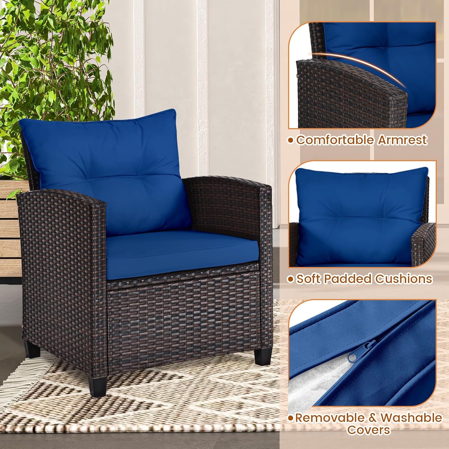 Navy blue rattan wicker 3-piec - Outdoor Furniture Sofa 리뷰 및 가격