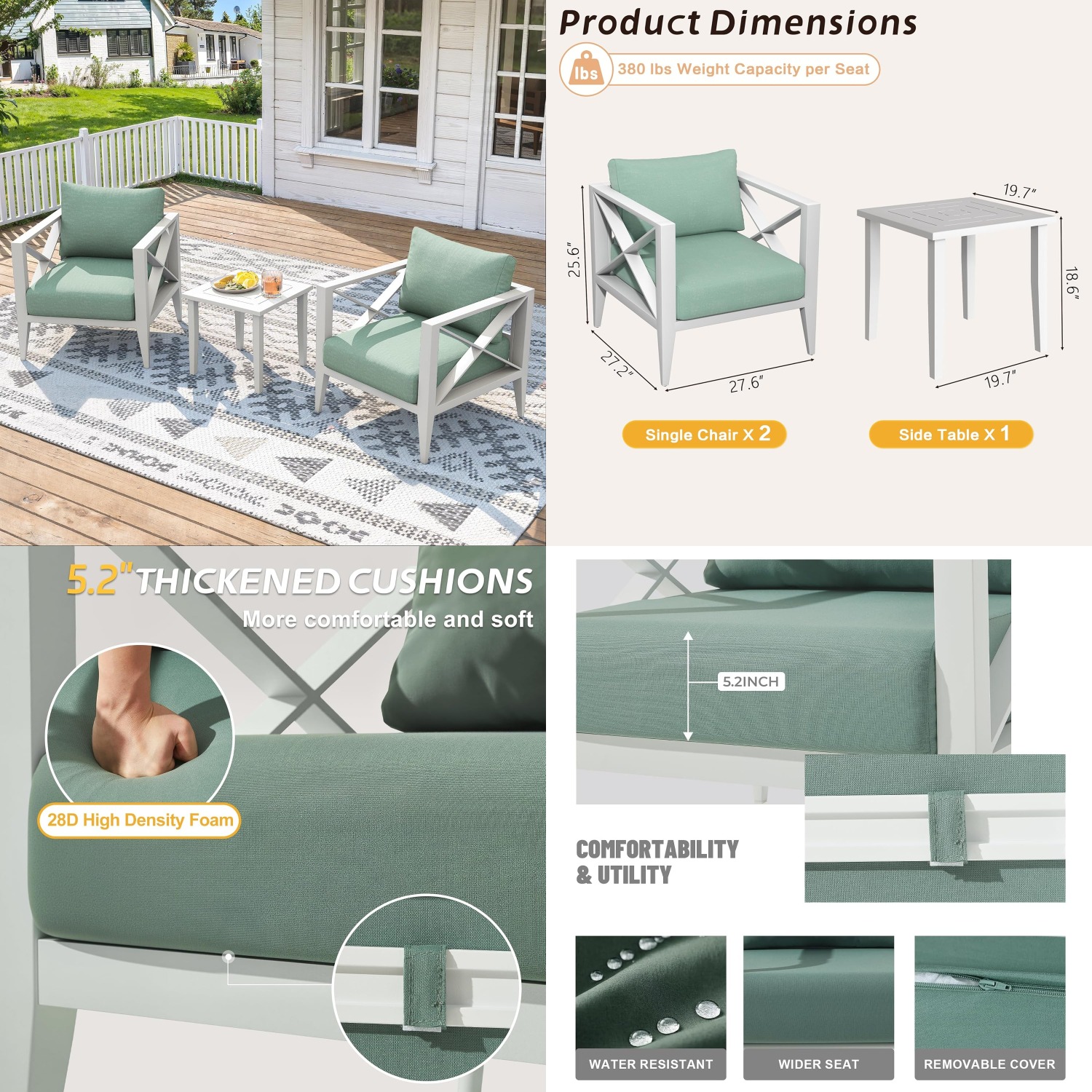 3-Piece Oversized Aluminum Pat - Outdoor Furniture Lounge Set 리뷰 및 가격